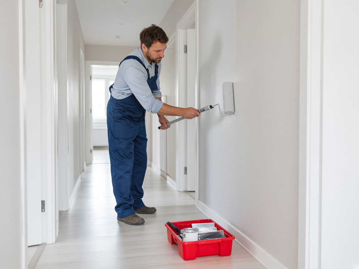 A hallway being painted