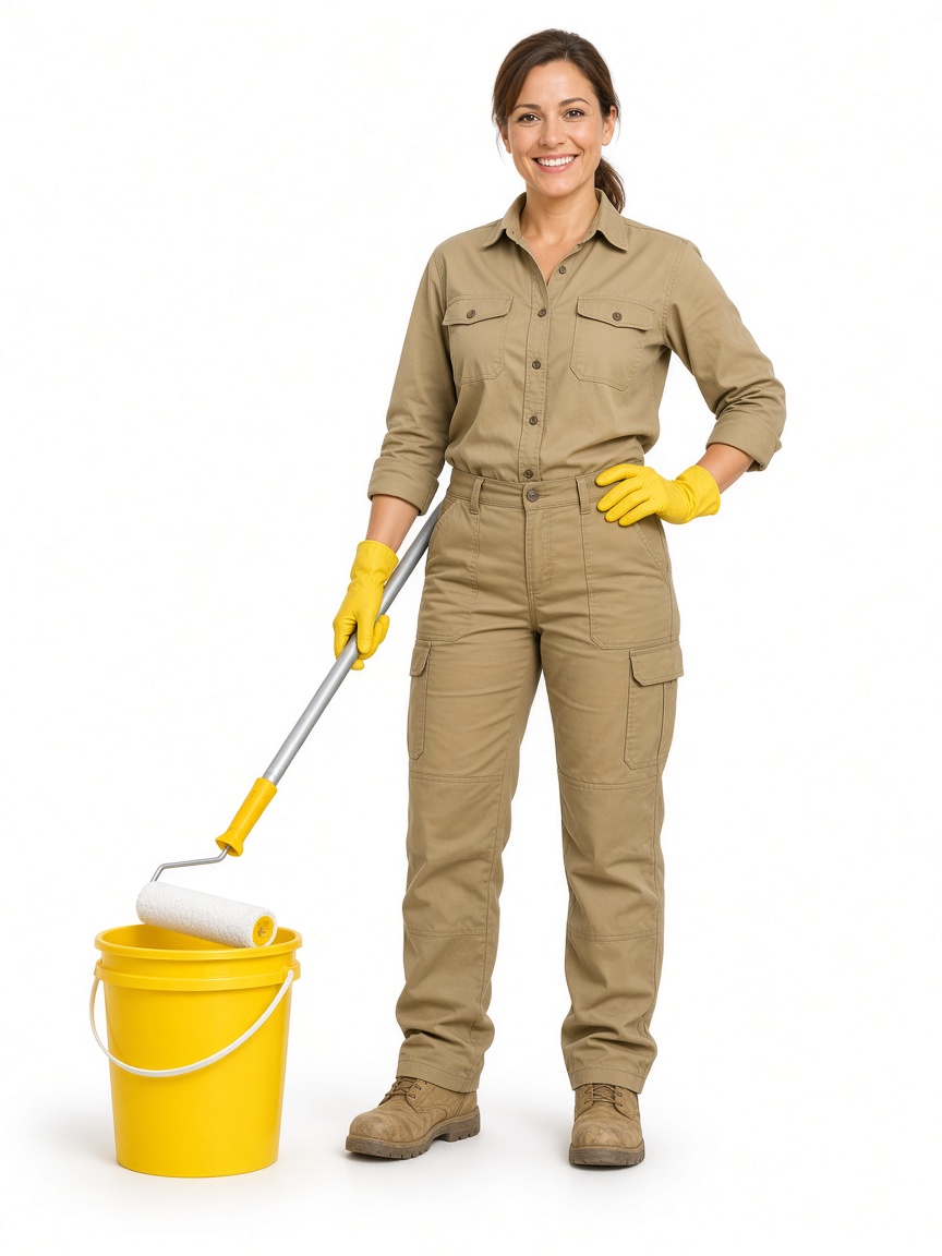 Southwest Home painter with a roller and a yellow bucket